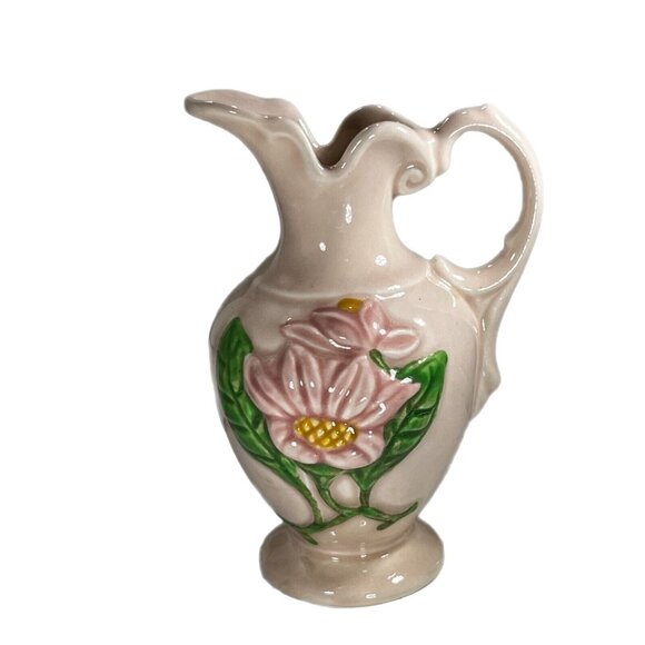 Vintage Hull Art Pottery Pink Green Gold Water Lily Flower Vase Ewer Pitcher - Picture 2 of 10